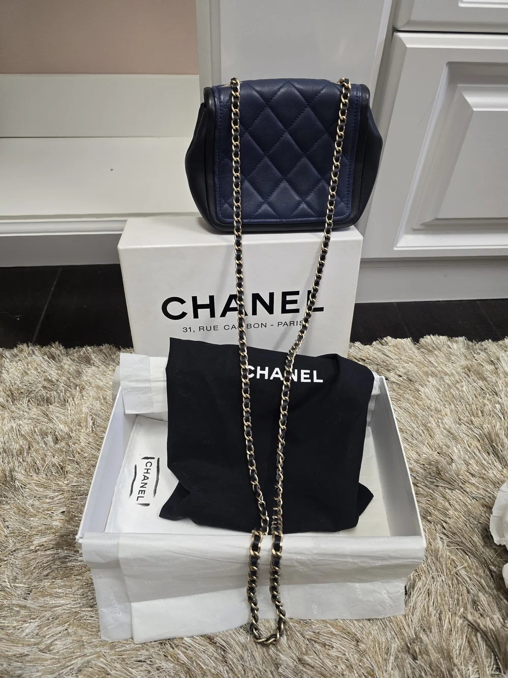 Chanel Quilted Navy Lambskin Mini Bag with Gold CC Turnlock